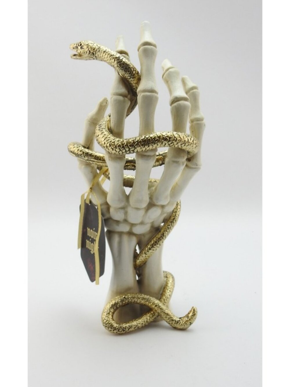 New Noir Night Skeleton Hand Gold Snakes Halloween Decor 10" Gothic